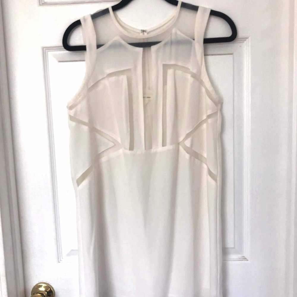 White cocktail dress with mesh cut outs